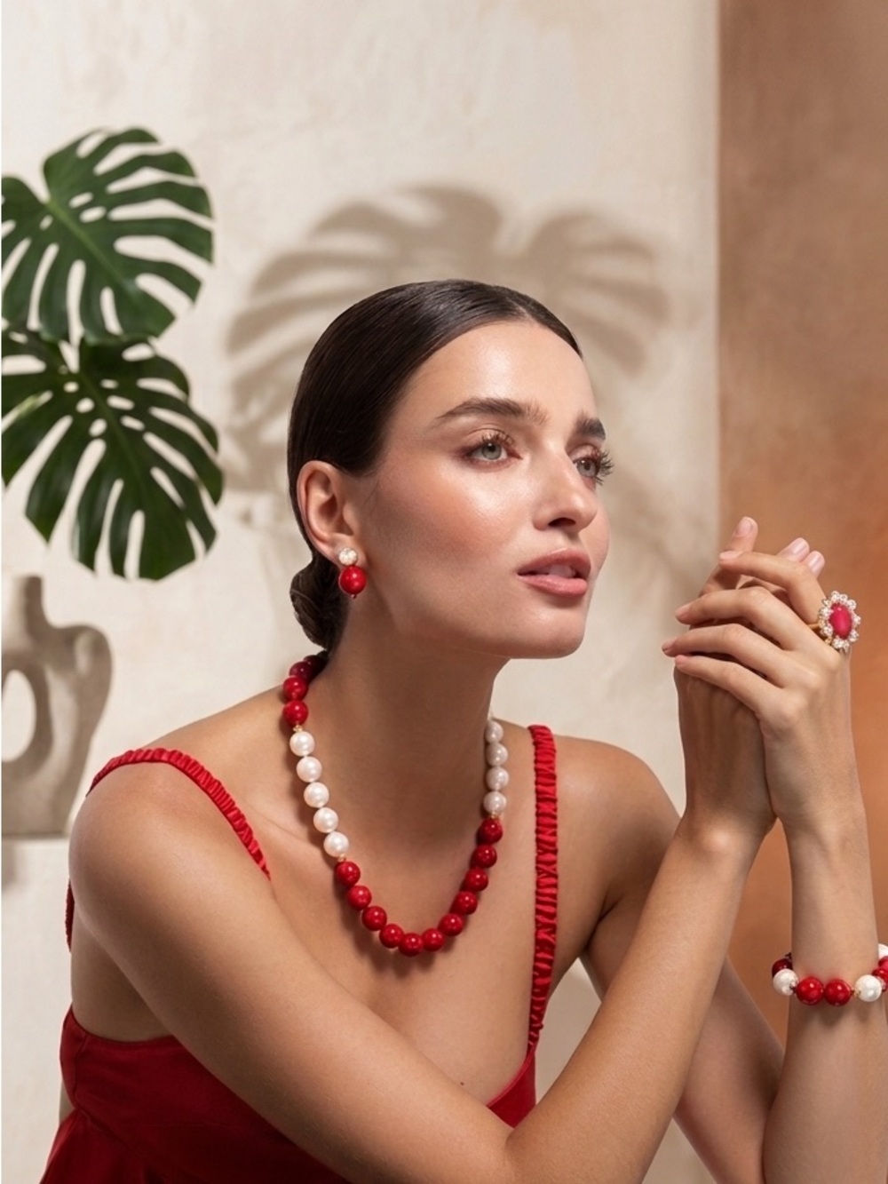 Elegant Red Agate and Pearl Earrings